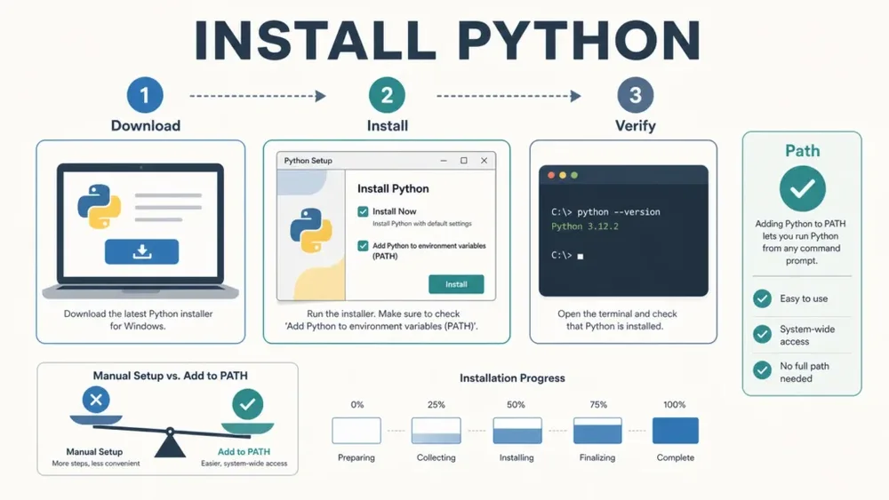 Infografik langkah instalasi Python